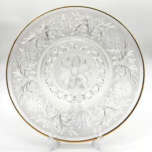 Vintage Anchor Hocking Sandwich Pattern Platter Tray Clear Gold Trim 12"